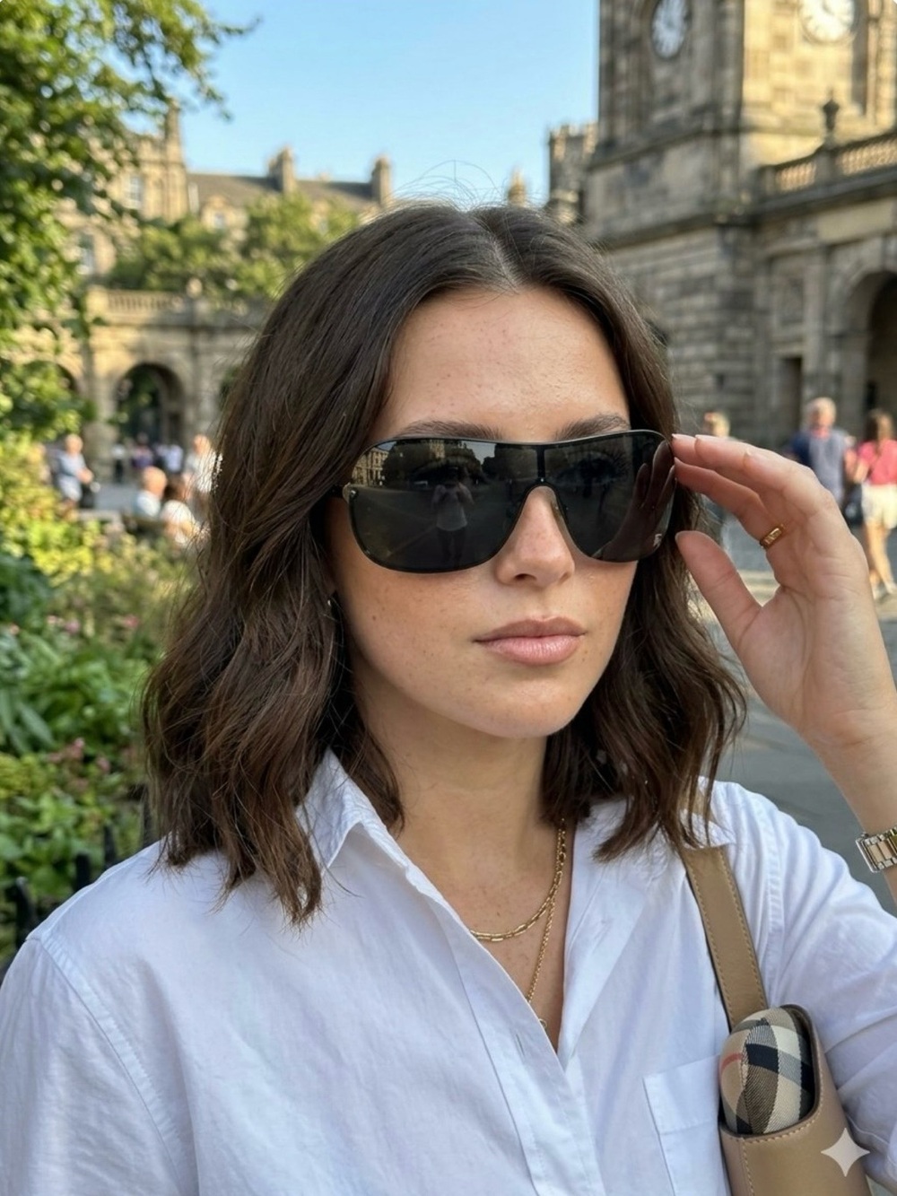 Burberry Black Shield Sunglasses with Check Hard Case